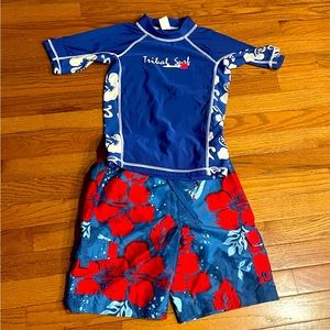 Sz 7 Boys Swim Trunks & Sun Shirt EUC